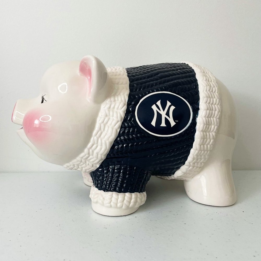 Vintage Large White MLB New York Yankees Pig Piggy Bank by The Memory Company